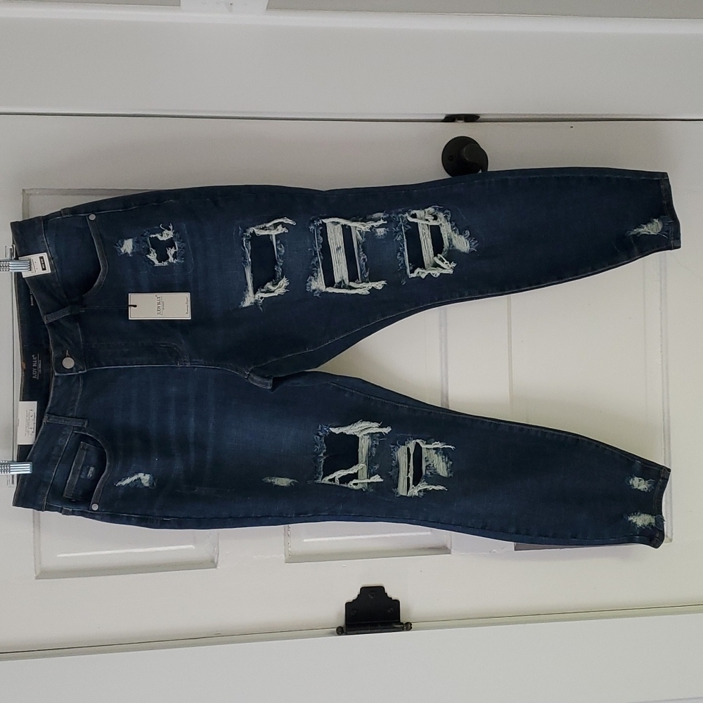 Judy Blue Destroyed Patch Skinny Mid Rise Jeans
